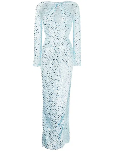 Coperni Cutout Embellished Crochet-knit Maxi Dress In Ice Blue