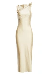 Coperni Rosette Cutout Asymmetric Stretch Jersey Gown In Beige