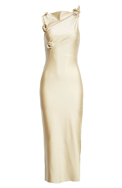 Coperni Rosette Cutout Asymmetric Stretch Jersey Gown In Beige