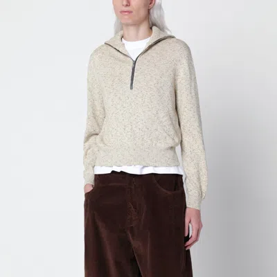 Cordera Melange Cotton Half-zip Sweater In White