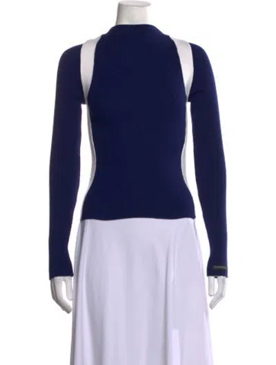 Pre-owned Cordova Merino Wool Mock Neck Sweater In Blue