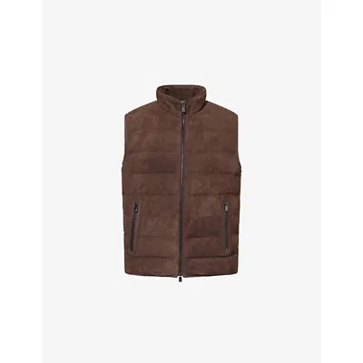 Corneliani Mens Reversible Padded Suede Gilet Brown