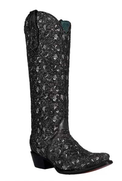 Corral Women's Overlay And Embroidery Triad Tall Boot In Black Glitter In Multi