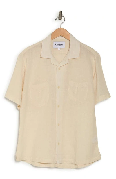 Corridor High Twist Horseshoe Cotton Short Sleeve Button-up Camp Shirt In Natural