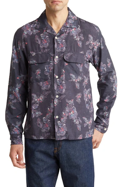 Corridor Novella Floral Print Long Sleeve Button-up Shirt In Purple