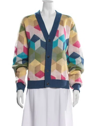 Pre-owned Corridor Patterned V-neck Sweater In Multicolor