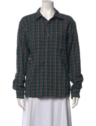 Pre-owned Corridor Plaid Print Long Sleeve Button-up Top In Green