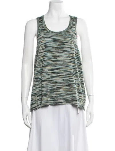 Pre-owned Corridor Striped Scoop Neck Top In Green
