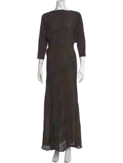 Pre-owned Cortana Plaid Print Long Dress In Green