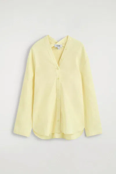 Cos Button-detail Linen V-neck Shirt In Yellow