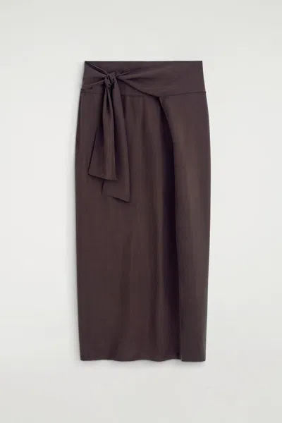 Cos Draped Tie-waist Silk Maxi Skirt In Brown
