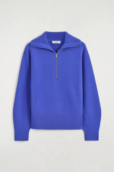Cos Merino Wool Mock-neck Zip-up Sweater In Blue