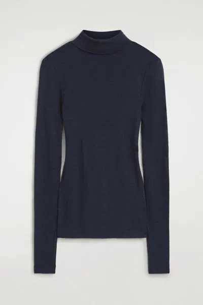 Cos Merino Wool Turtleneck Top In Navy