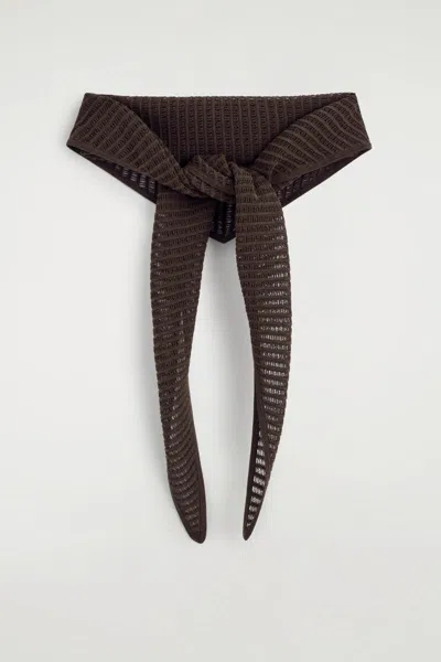 Cos Pointelle-knit Triangle Scarf In Brown