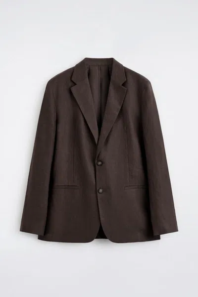 Cos Single-breasted Linen Blazer In Brown In Multi