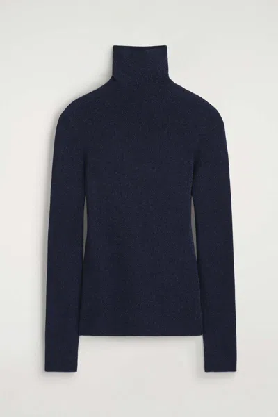 Cos Sparkly Seamless Wool Mock-neck Top In Blue