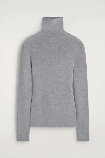 Cos Sparkly Seamless Wool Mock-neck Top In Gray