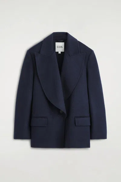 Cos Tailored Draped Wool-blend Blazer In Blue
