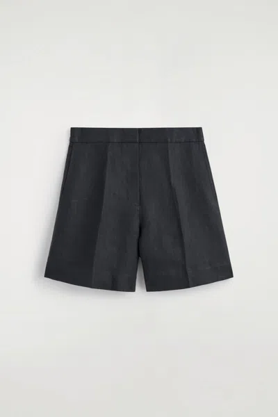 Cos Tailored Elasticated Linen Shorts In Black