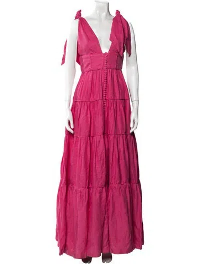 Pre-owned Costarellos Linen Long Dress In Pink