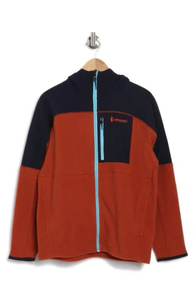 Cotopaxi Abrazo Colorblock Zip Fleece Hooded Jacket In Maritime/spice