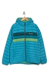 Cotopaxi Fuego Water Resistant 800 Fill Power Down Hooded Jacket In Poolside Stripes