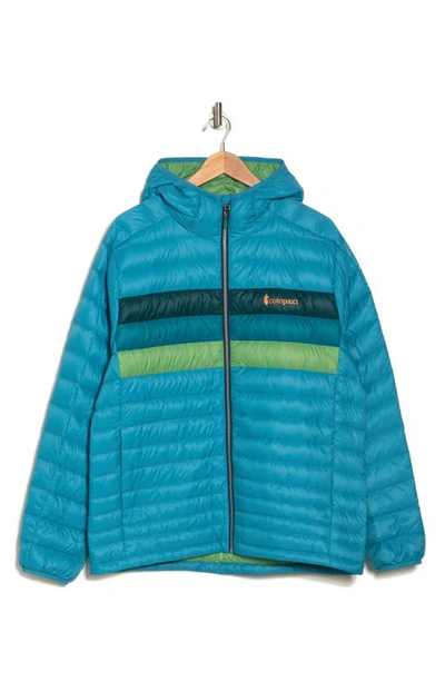 Cotopaxi Fuego Water Resistant 800 Fill Power Down Hooded Jacket In Poolside Stripes