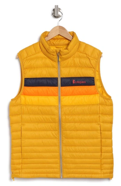 Cotopaxi Fuego Water Resistant 800 Fill Power Down Vest In Amber Stripes