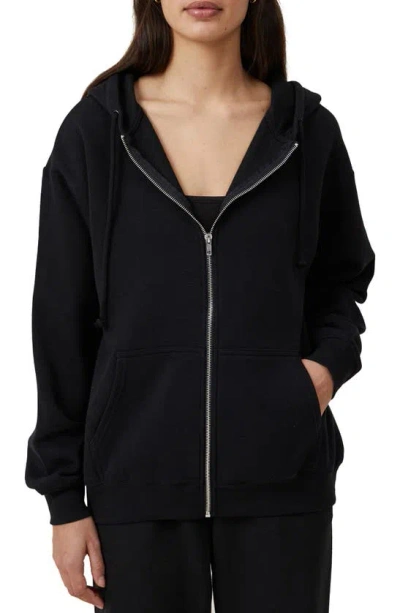 Cotton On Classic Cotton Blend Zip Hoodie In Black