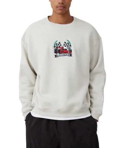 Cotton On Men's Box Fit Graphic Crew Sweater In Bone,championship Multi Logos