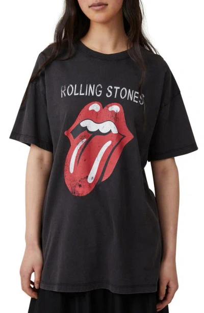 Cotton On Rolling Stones Oversize Graphic T-shirt In Black