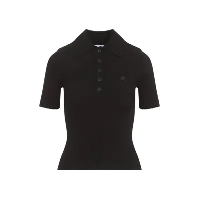Courrèges Courregès Black Viscose Blend Polo Shirt