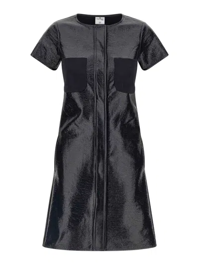 Courrèges Blue 2-pocket Vinyl Cotton Dress In Black