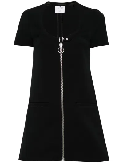 Courrèges Chic A-line Mini Dress With Short Sleeves In Black