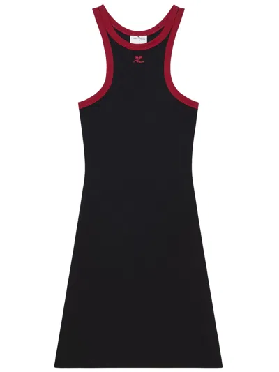 Courrèges Sleeveless Scuba Mini Dress With Racerback In Black/ Ruby