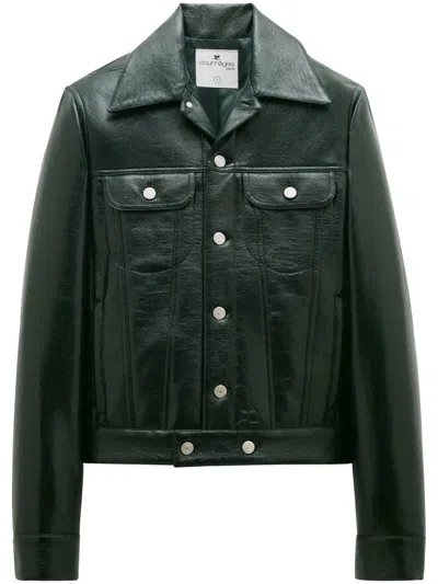 Courrèges V Trucker Vinyl Jacket In Green