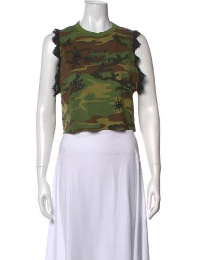 Pre-owned Cout De La Liberte Camouflage Print Crew Neck Crop Top In Green