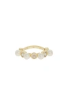 Covet Cz & Imitation Pearl Ring In White/ Gold