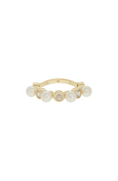 Covet Cz & Imitation Pearl Ring In Gold