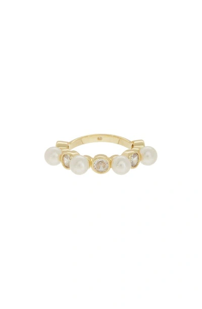 Covet Cz & Imitation Pearl Ring In White/ Gold