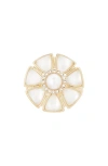 Covet Imitation Pearl & Cz Flower Cocktail Ring In Gold/ White