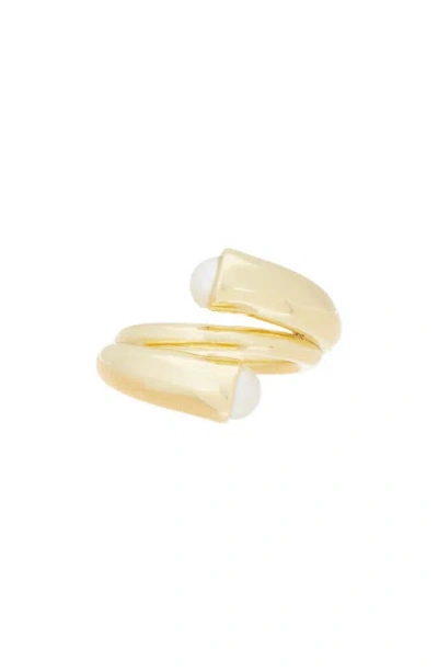 Covet Imitation Pearl Wrap Ring In Gold/ White