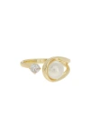 Covet Open Loop Imitation Pearl & Cz Ring In Gold/ White