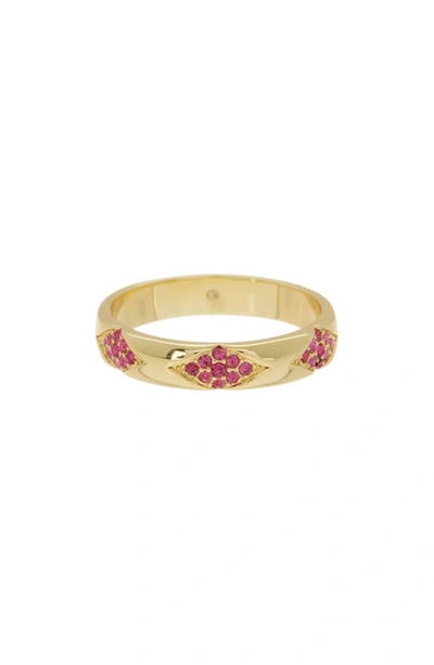 Covet Pink Cz Band Ring In Pink/ Gold