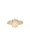 Covet Pink Mother Of Pearl & Cz Ring Stack Set In Pink/ Gold