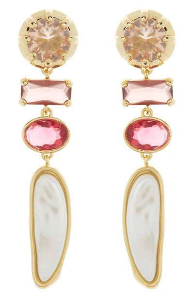 Covet Stone Linear Drop Earrings In Pink