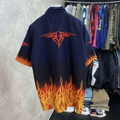 Pre-owned Crazy Shirts X Vintage Y2k Vintage 90's Flame Tribal Shirt Fire Oversized Xl In Navy
