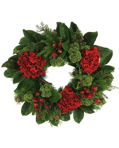 Creative Displays 26 Hydrangea Holiday Wreath With Magnolia Leaves In Green