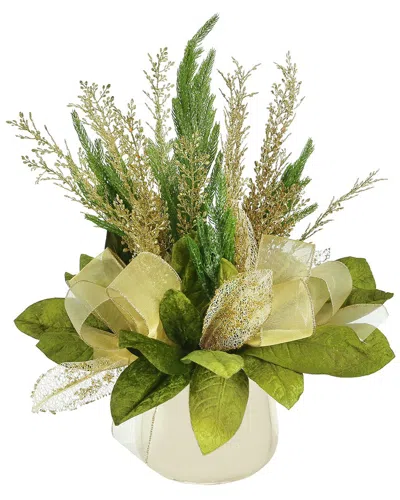 Creative Displays Green & Gold Holiday Arrangement With Pine & Bows