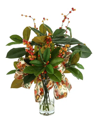 Creative Displays Magnolia Leaf And Berry Holiday Arrangement With Fruit Bows In Green